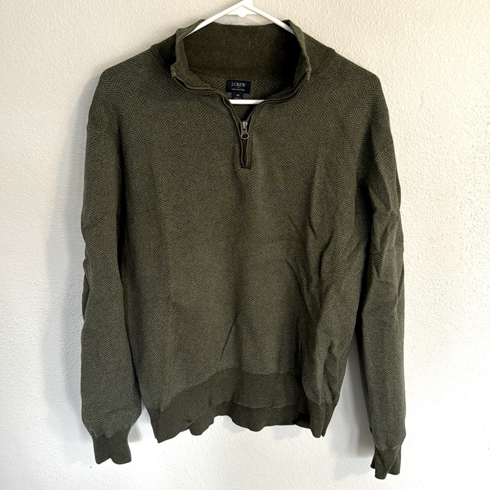 Green J Crew quarter zip sweater
